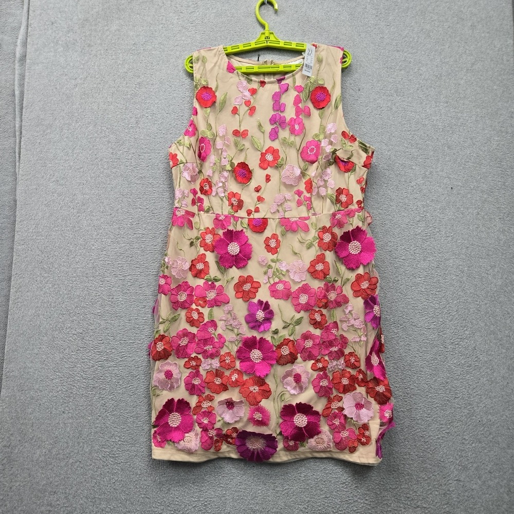New York & Company Women Dress XXL‎ Pink Embroidered Floral Sheath Lined NWT
